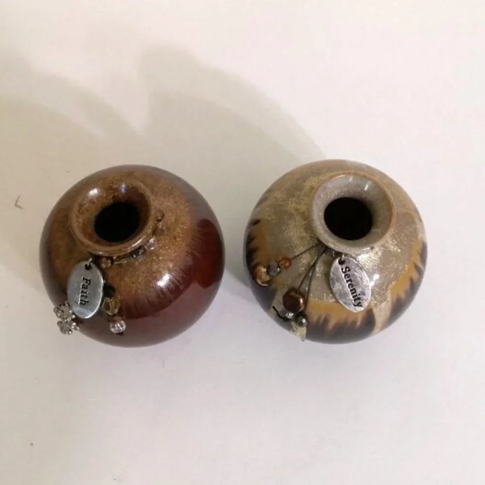 Faith And Serenity Crystalline Glazed Beaded Ceramic Bud Vases Set‎ of 2